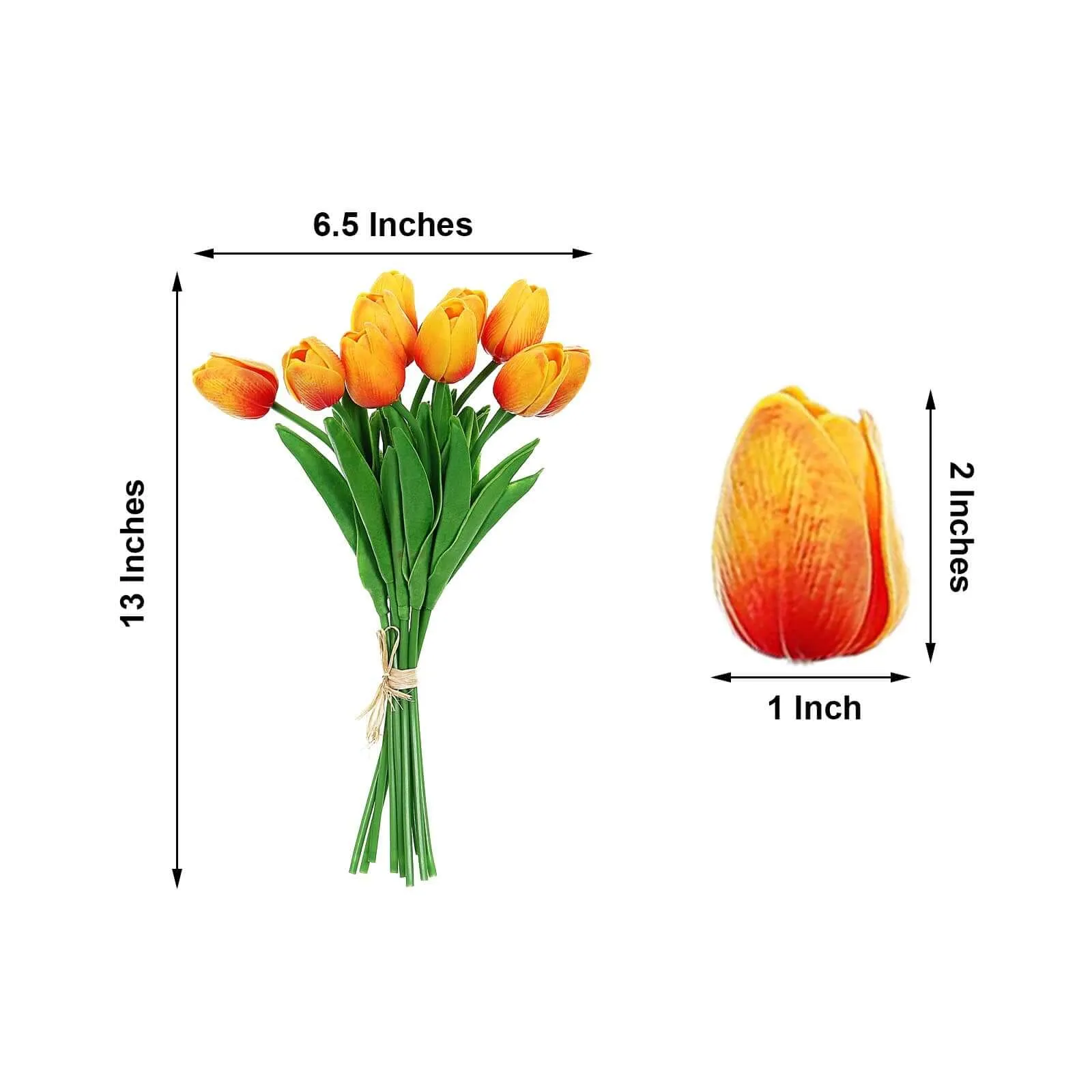 10 Stems 13" Orange Real Touch Artificial Foam Tulip Flower Bouquets