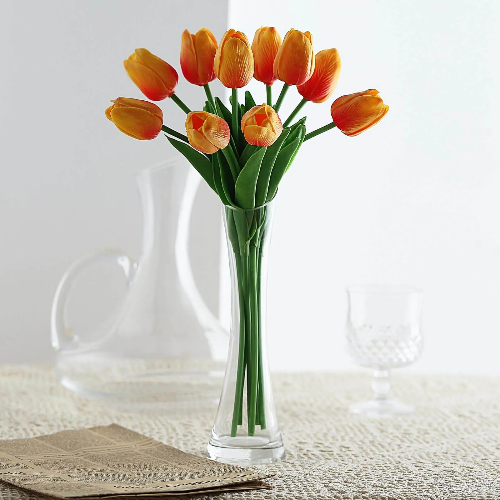 10 Stems 13" Orange Real Touch Artificial Foam Tulip Flower Bouquets