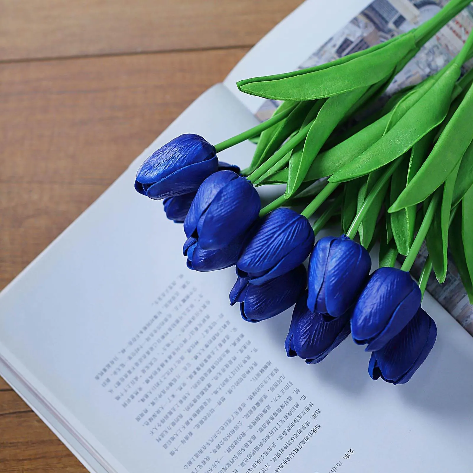 10 Stems 13" Royal Blue Real Touch Artificial Foam Tulip Flowers