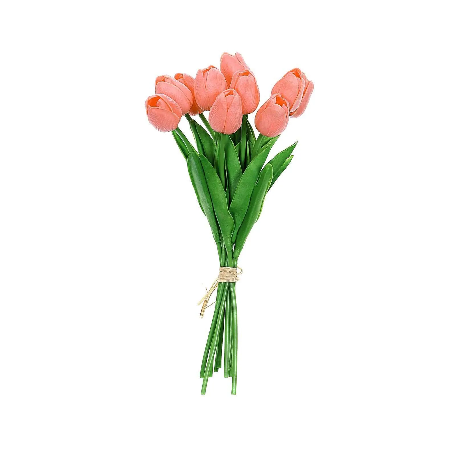 10 Stems Coral Real Touch Artificial Foam Tulip Flower Bouquets 13"