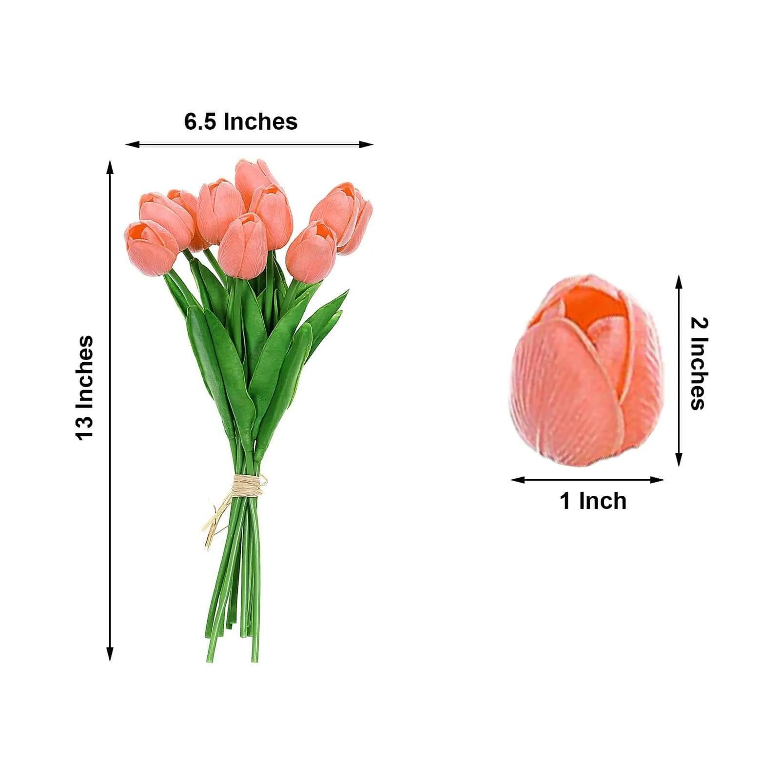 10 Stems Coral Real Touch Artificial Foam Tulip Flower Bouquets 13"