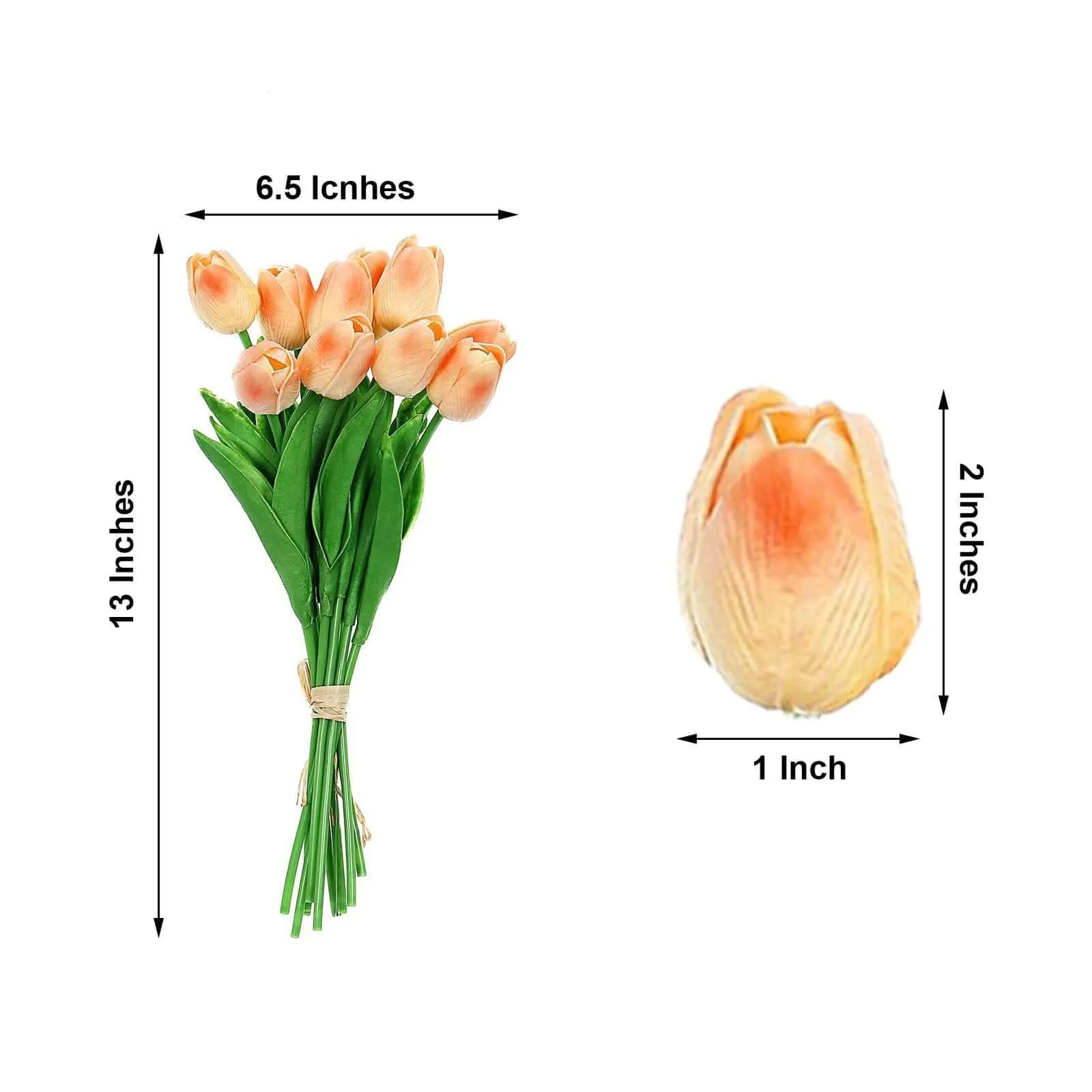 10 Stems Peach Real Touch Artificial Foam Tulip Flower Bouquets 13"