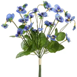 10.5" Pansy Silk Flower Stem Bundle -Blue (pack of 12)