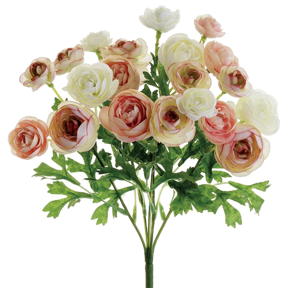 10.5" Silk Mini Ranunculus Flower Bush -Pink/Ivory (pack of 12)