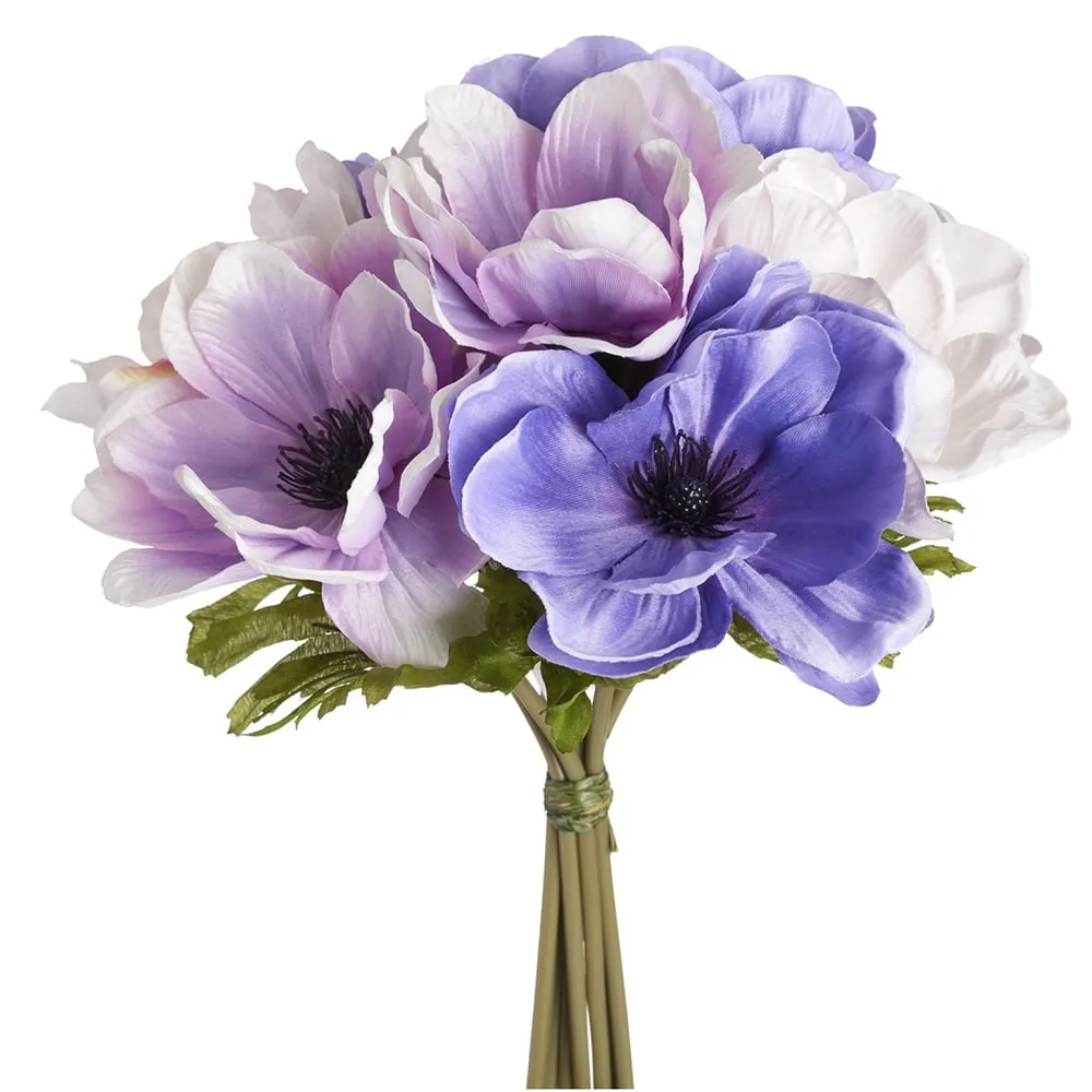 10" Anemone Silk Flower Stem Bundle -Purple/Amethyst (pack of 12)