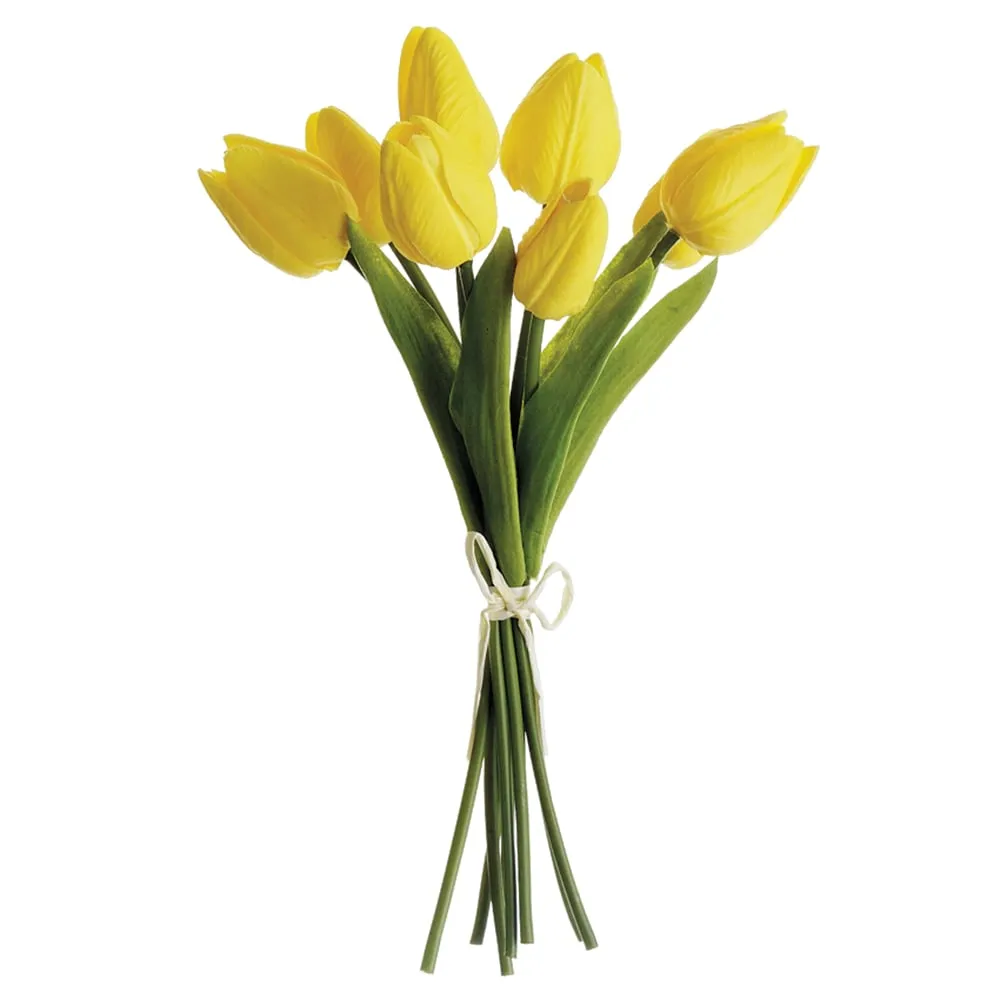 10" Handwrapped Silk Real Touch Tulip Flower Spray Bundle -Yellow (pack of 12)