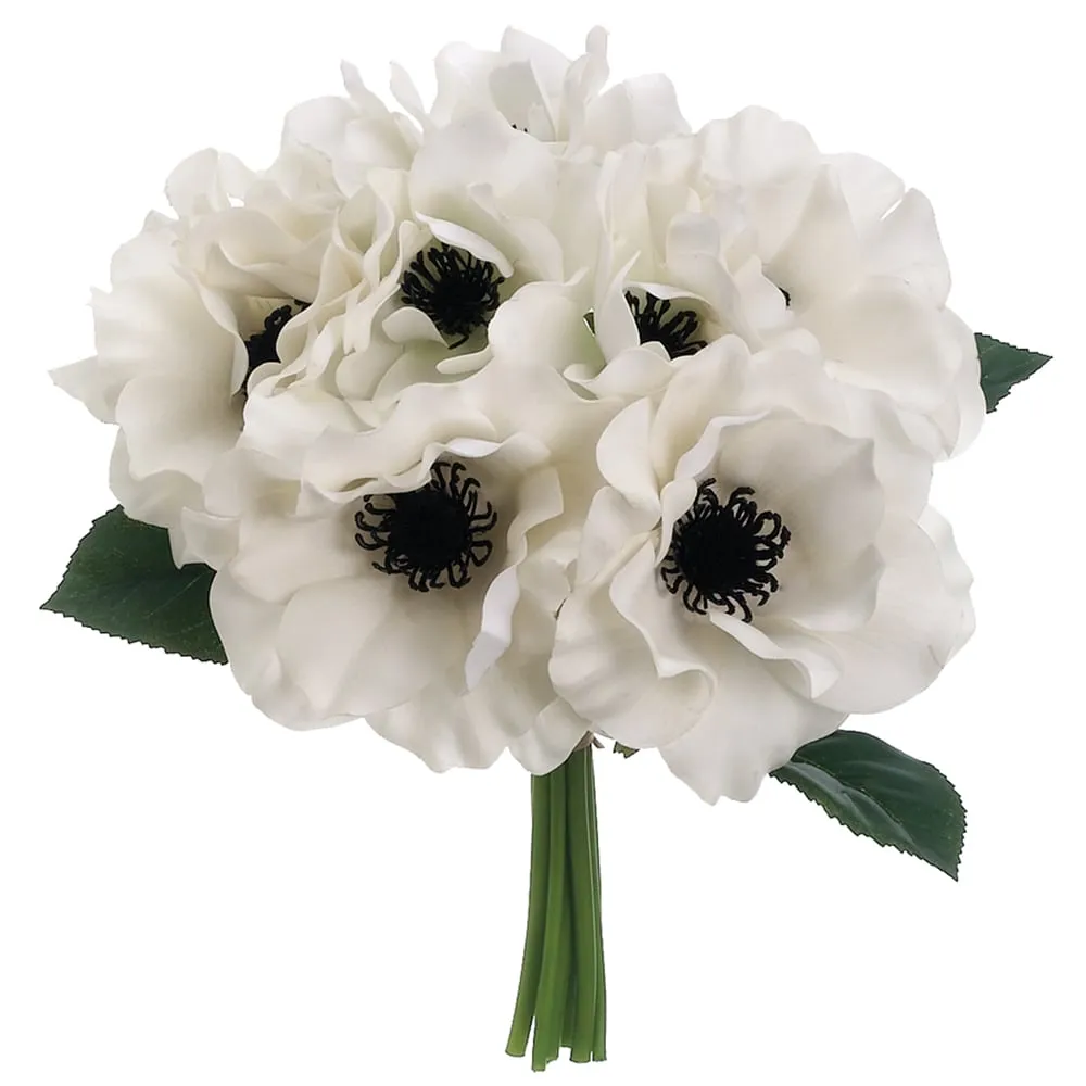 10" Real Touch Anemone Silk Flower Bouquet -White (pack of 6)