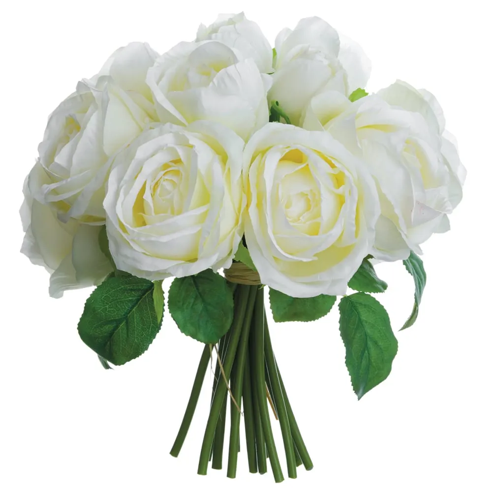 10" Rose Silk Flower Bouquet -White (pack of 6)