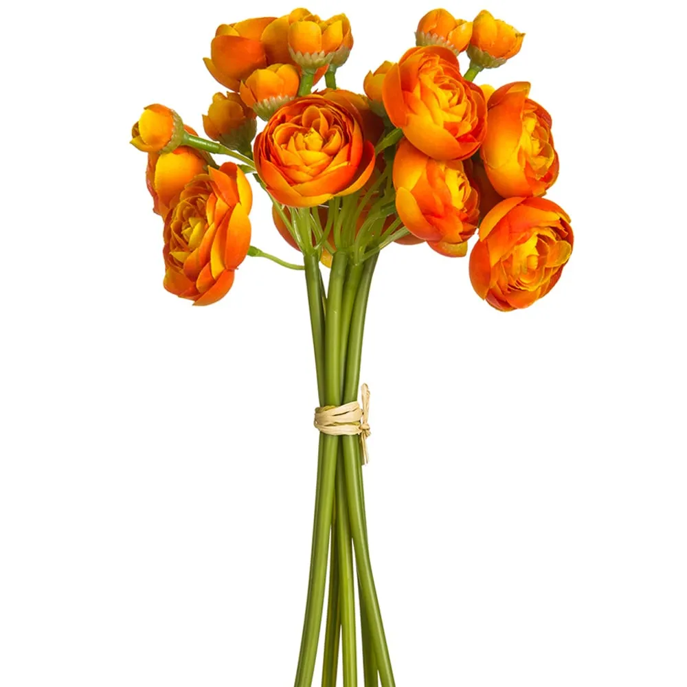 10" Silk Mini Ranunculus Flower Stem Bundle -Orange (pack of 12)