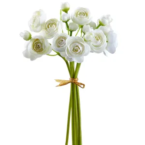 10" Silk Mini Ranunculus Flower Stem Bundle -White (pack of 12)