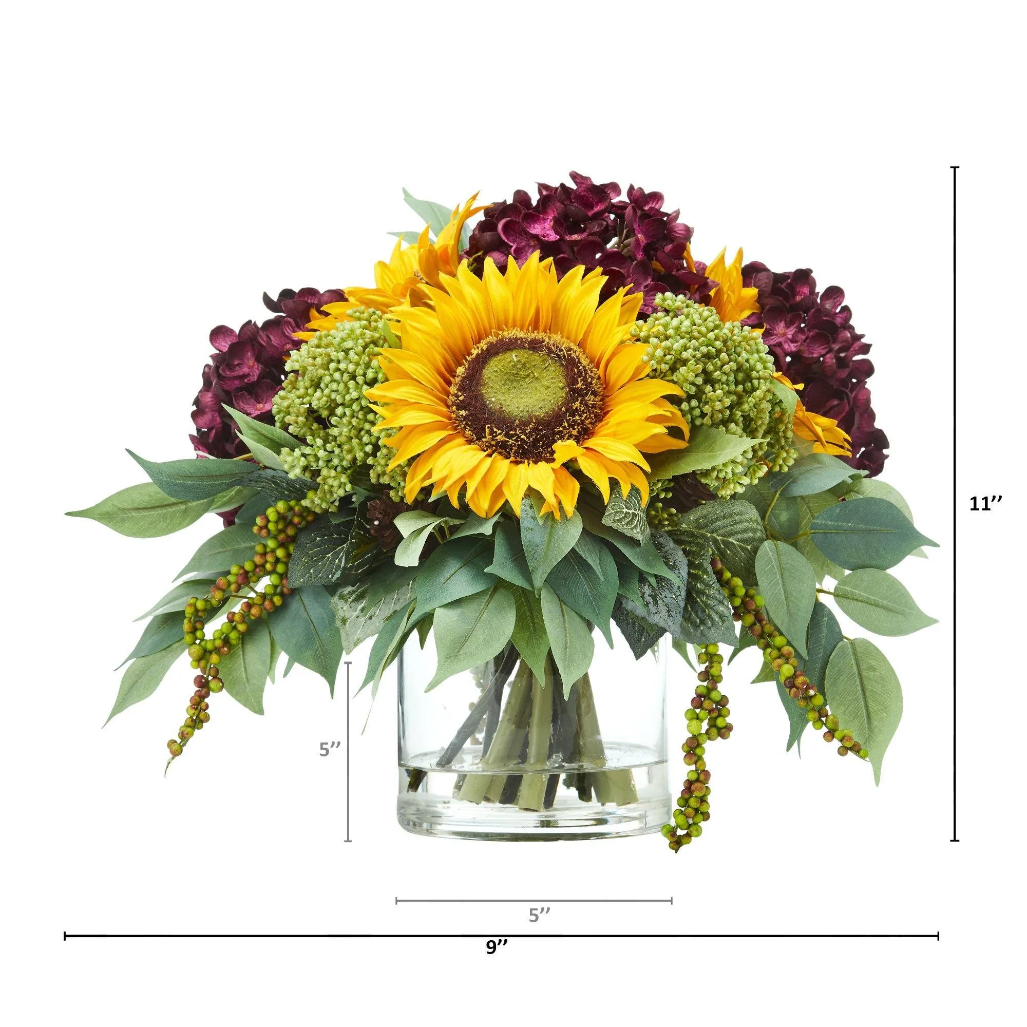 11” Sunflower and Hydrangea Artificial Arrangement