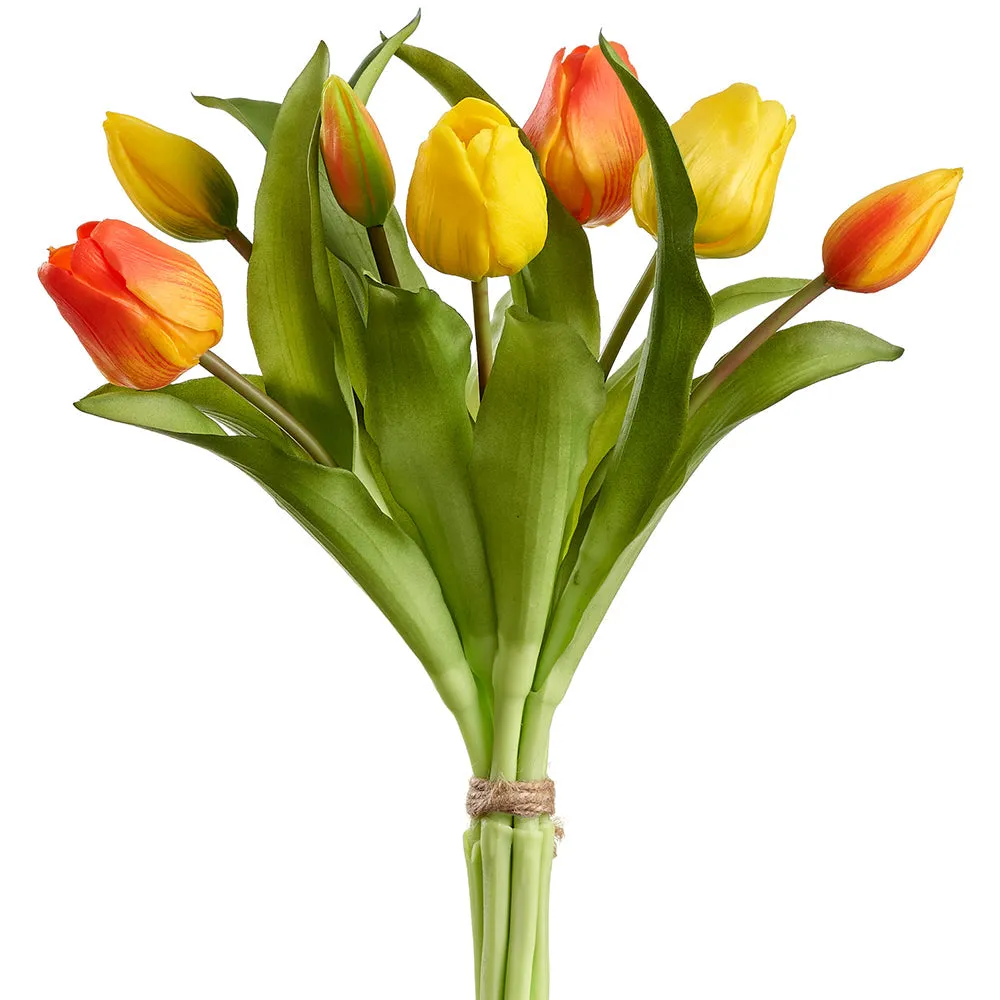 11.75" Mixed Tulip Silk Flower Stem Bundle -Orange/Yellow (pack of 12)