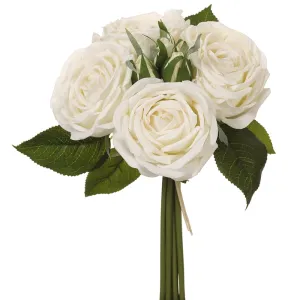 11" Real Touch Rose Silk Flower Bouquet -White (pack of 12)