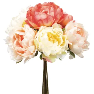 12" Peony Silk Flower Bouquet -Coral/Blush (pack of 6)