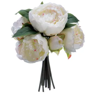 12" Peony Silk Flower Bouquet -White/Pink (pack of 6)