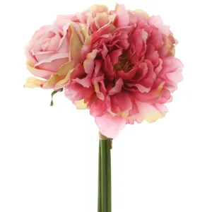 12" Rose, Hydrangea & Peony Silk Flower Bouquet -Pink (pack of 8)