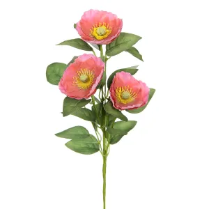 12" Silk Poppy Flower Stem -Pink (pack of 12)