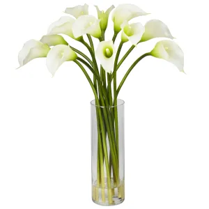 20" Artificial Mini Calla Lily Silk Flower Arrangement w/Vase - Low Maintenance, Life-Like & Vibrant Silk Flowers For Busy People.