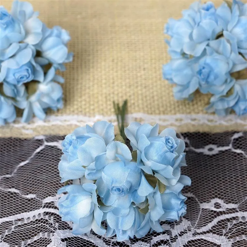 72 Light Blue Silk Semi Bloomed Craft Roses DIY Wedding Bouquet Flowers Decoration