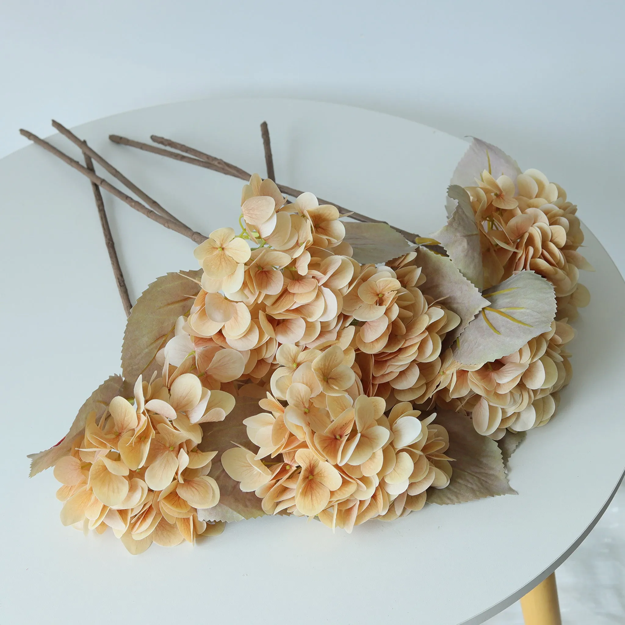 Artificial Flowers Tan Silk Hydrangea Fake Floral