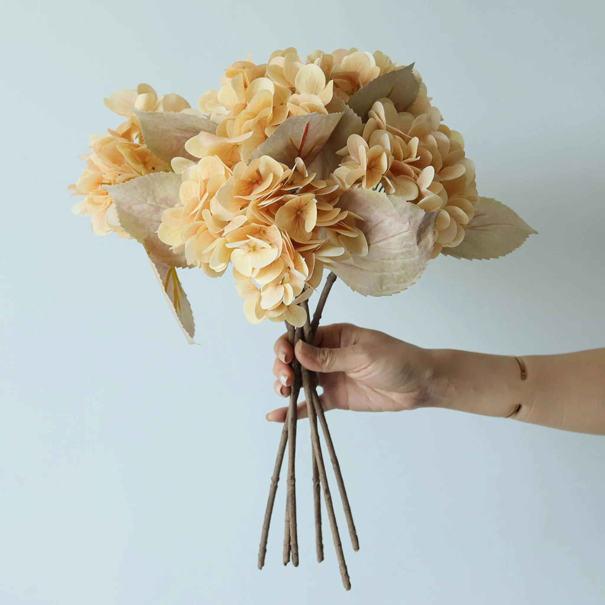 Artificial Flowers Tan Silk Hydrangea Fake Floral