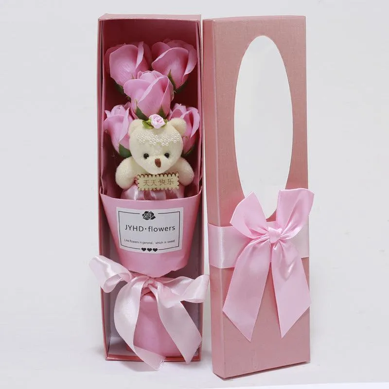 Box Creative Handmade Rose Flower 7 Rose Soap Bouquet Little Bear Valentine's Day Mother's Day Birthday Gift