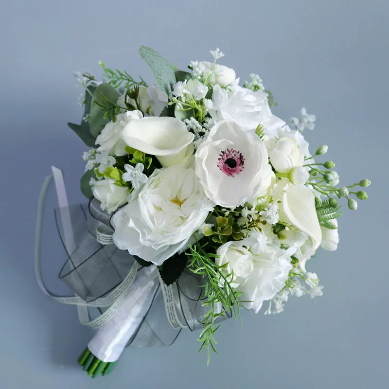 Bulk Standard 11" Bridal Bouquets Ivory and Green Wedding Bouquets Wholesale