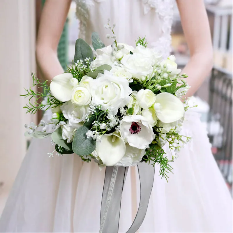 Bulk Standard 11" Bridal Bouquets Ivory and Green Wedding Bouquets Wholesale