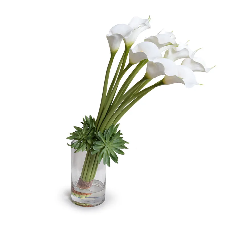 Calla Lily with Succulent Collar in Glass 30"H