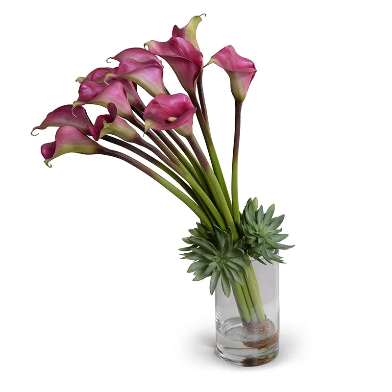 Calla Lily with Succulent Collar in Glass 30"H