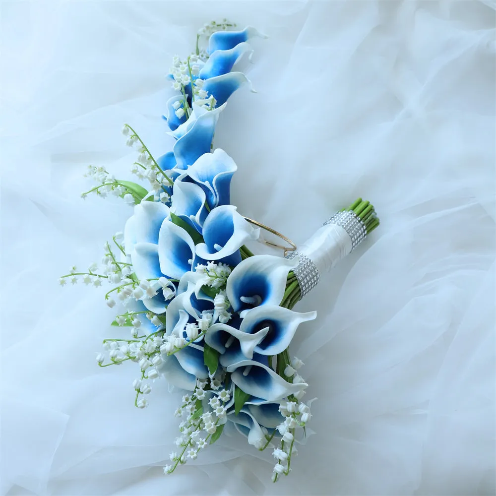 Cascade Bridal Blue Calla Lilies Bouquet Lily of the Valley