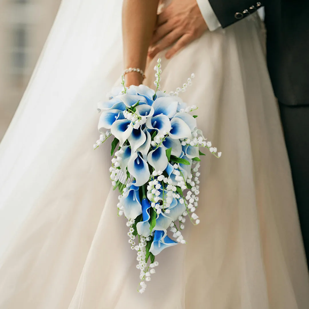 Cascade Bridal Blue Calla Lilies Bouquet Lily of the Valley