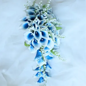 Cascade Bridal Blue Calla Lilies Bouquet Lily of the Valley