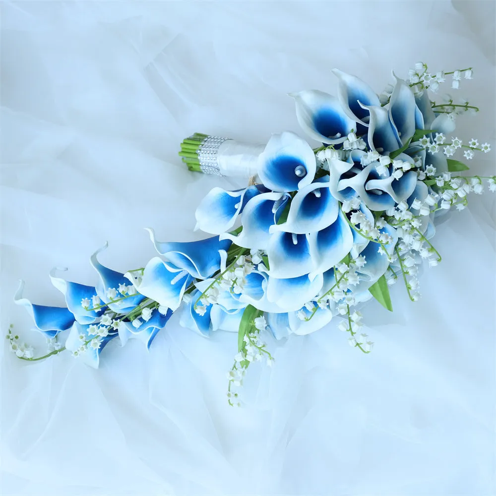 Cascade Bridal Blue Calla Lilies Bouquet Lily of the Valley