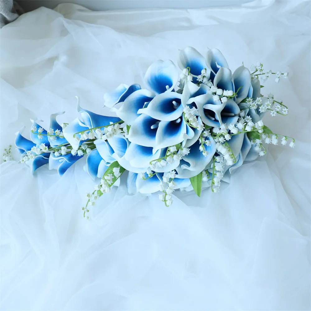 Cascade Bridal Blue Calla Lilies Bouquet Lily of the Valley