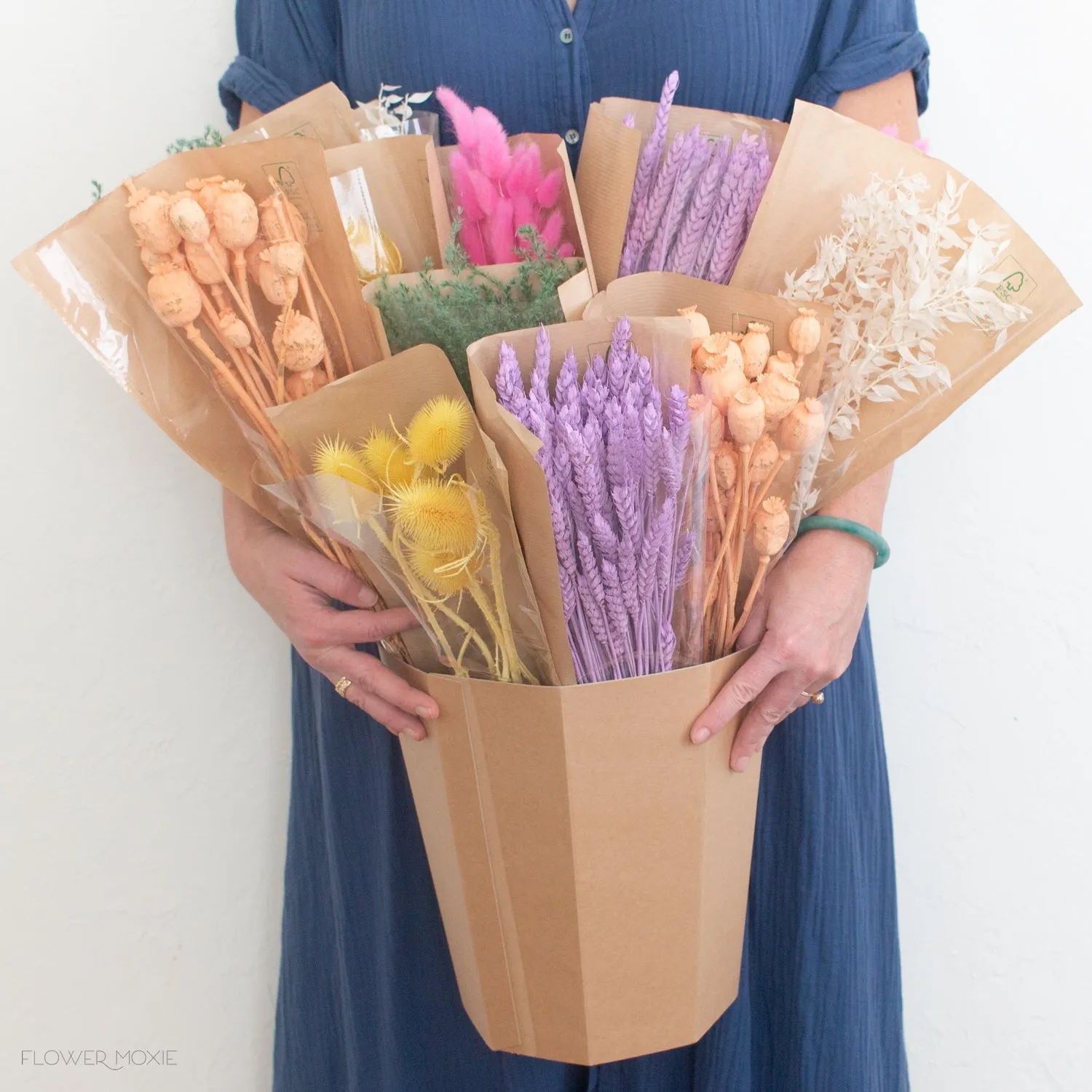 Colorful Dried Flower Lot - Rainbow