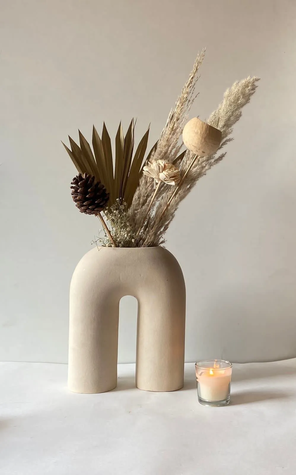 Craftribal Inverted U Shape Ceramic Minimalist Aesthetic Flower Vase | Pampas Grass Vase | Ceramic Vase | Home Decor Centrepiece | vase for home decor | Matte Finish, 10 inches (White)