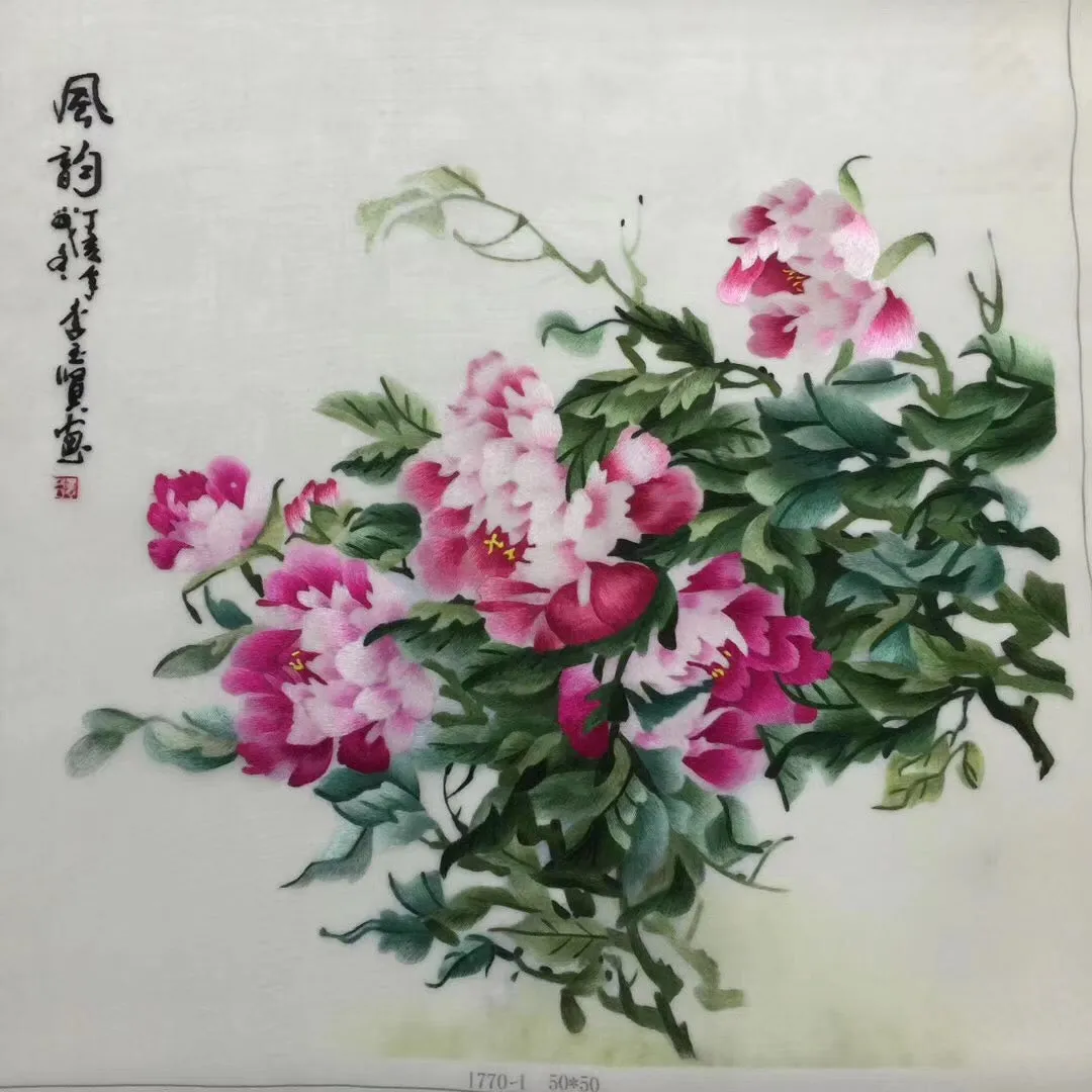 Delicate Hand Suzhou Embroidery Silk Art:watertown house vase flower still life 50cm 3918