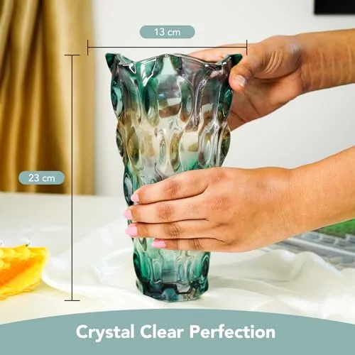 Ekhasa 100% Crystal Glass Vase Flower Pot for Home Decoration | Center Table Decorative Items | Thickened Transparent Glass Vase for Flowers. Bookshelf, Dinner Table, Office Desk & Premium Gift