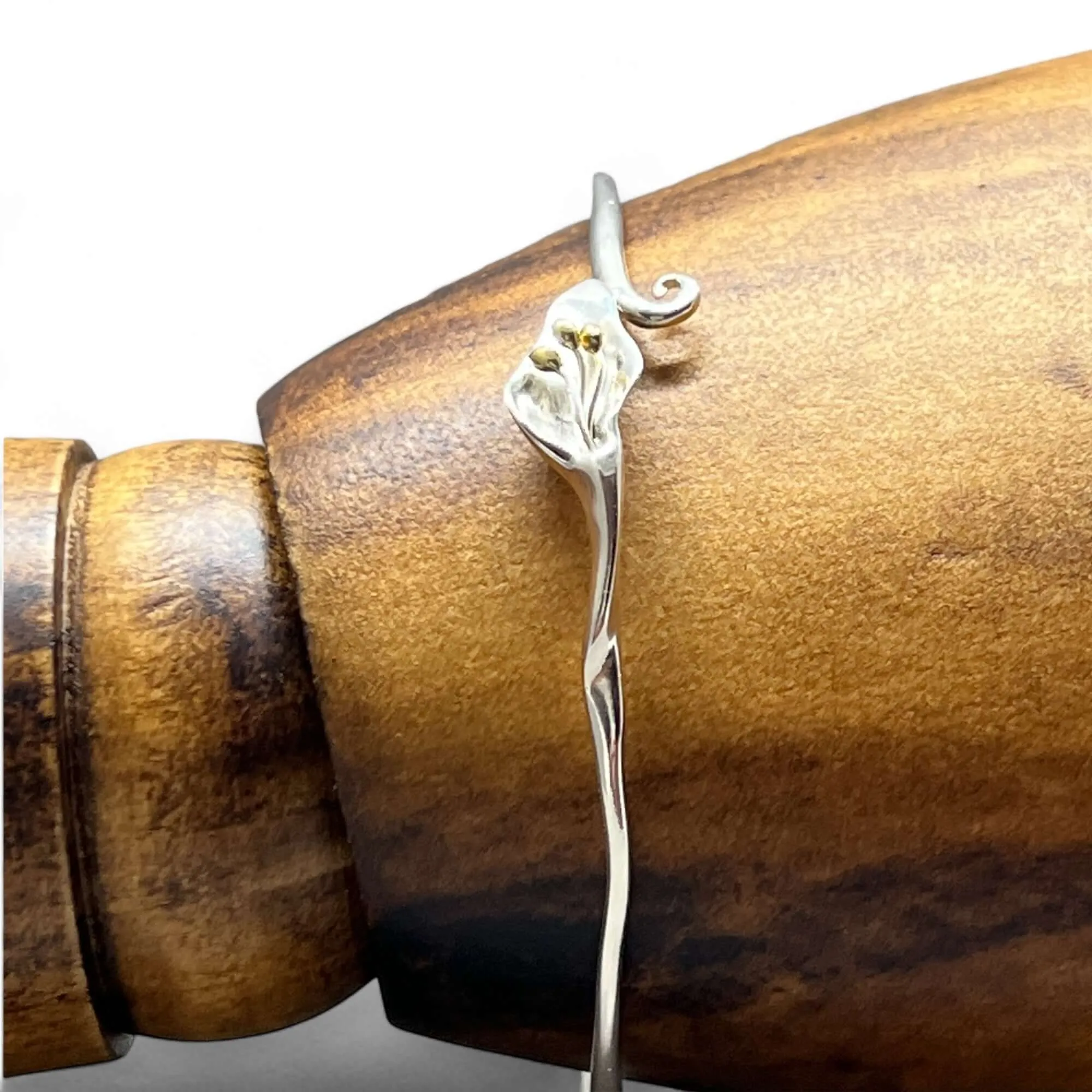 Elegant Calla Lily Bangle Handmade In Sterling Silver & 14 Carat Gold