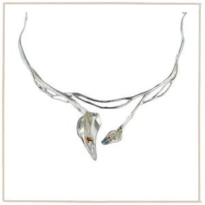 Elegant Calla Lily Large Panel Necklace Handmade In Sterling Silver