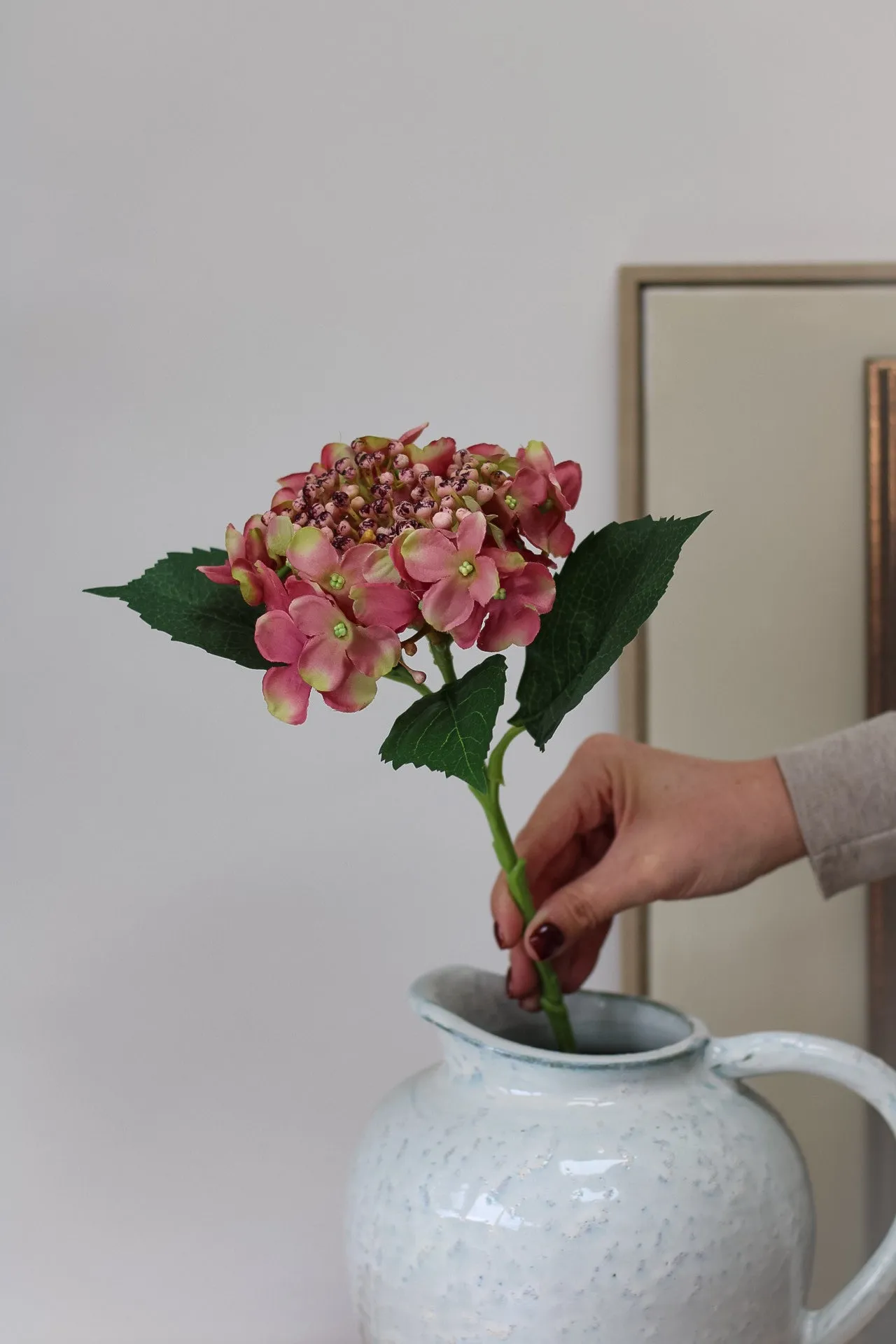 Faux Vintage Pink Budding Hydrangea Stem