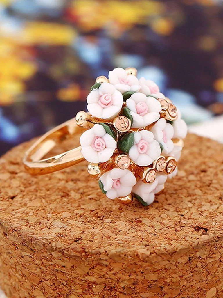 Flower Inlay Statement Ring