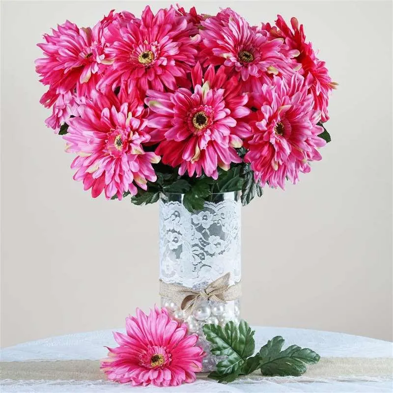 Gerbera Daisy Bush Artificial Silk Flowers - Fuchsia