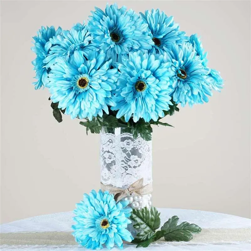 Gerbera Daisy Bush Artificial Silk Flowers - Turquoise