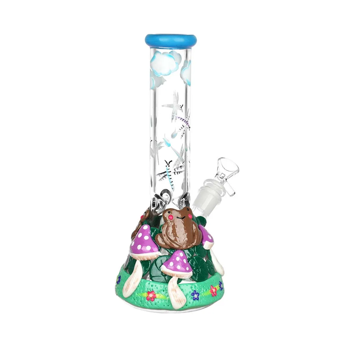 Glass Froggy Friend Mushroom Beaker Bong