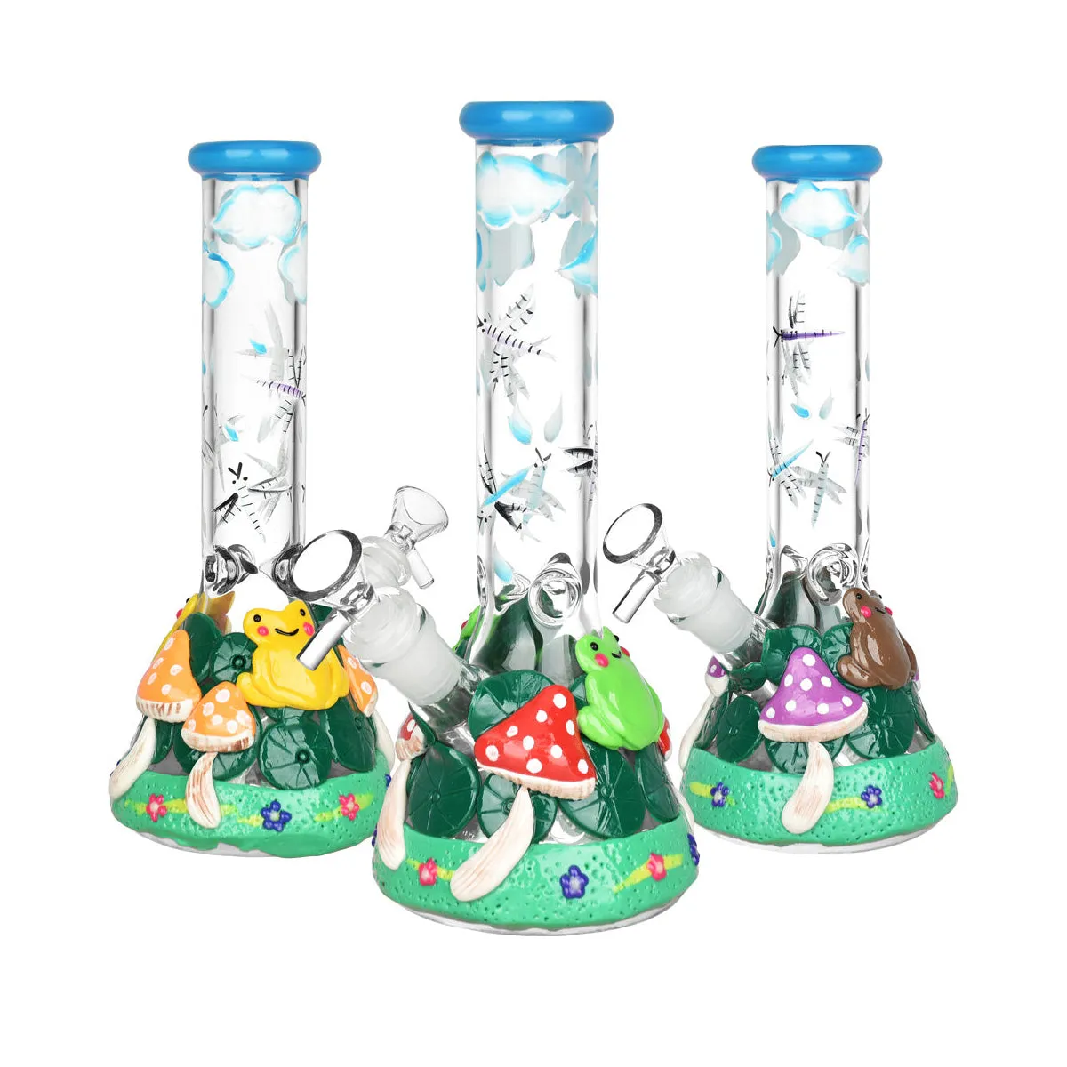 Glass Froggy Friend Mushroom Beaker Bong