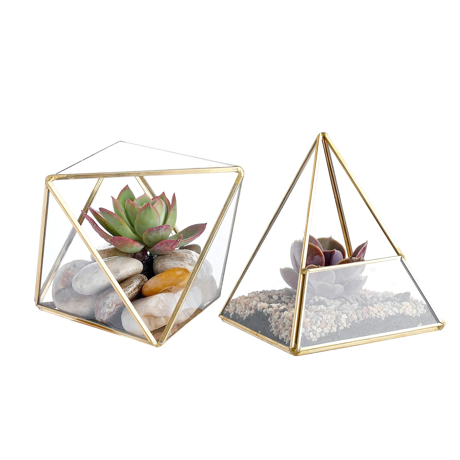 Glass Geometric Terrarium Container 4.5X5.2 inch and 4.3X3.7 inch Glass Terrarium