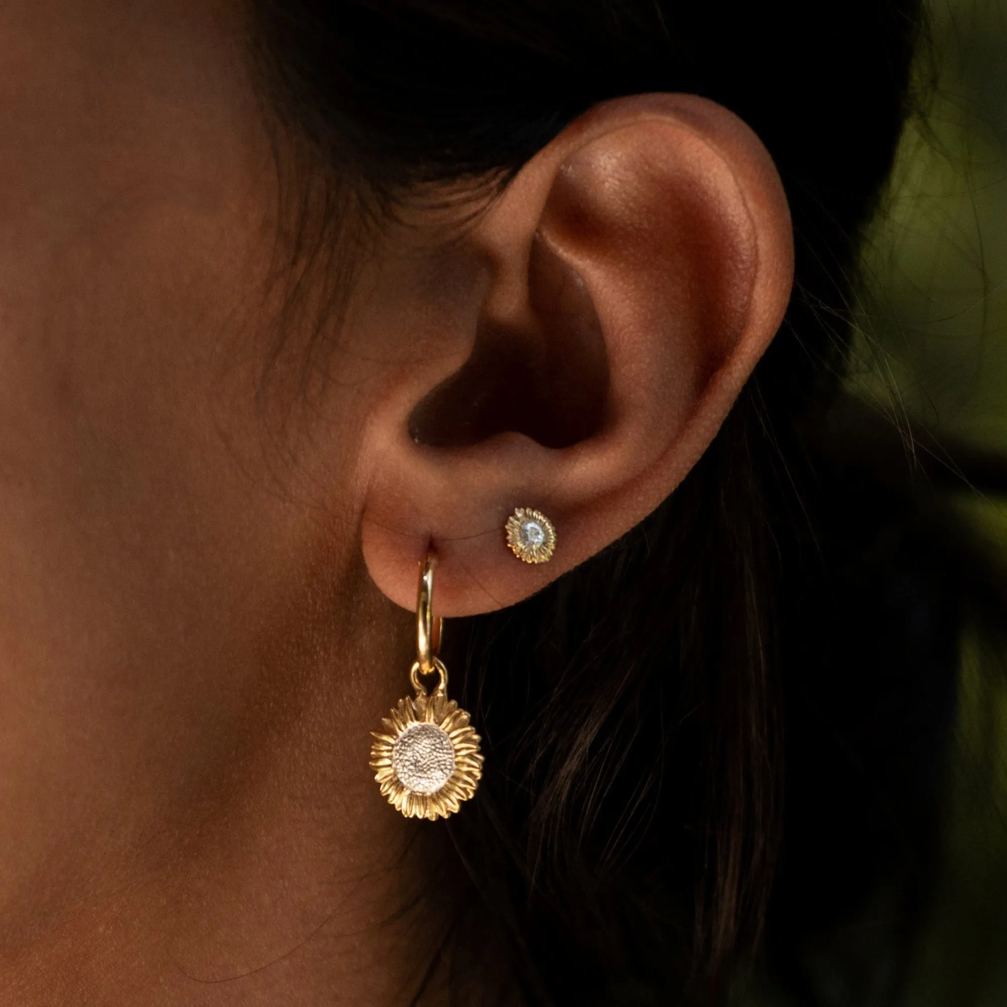 Gold Plated Sunflower Stud Earrings