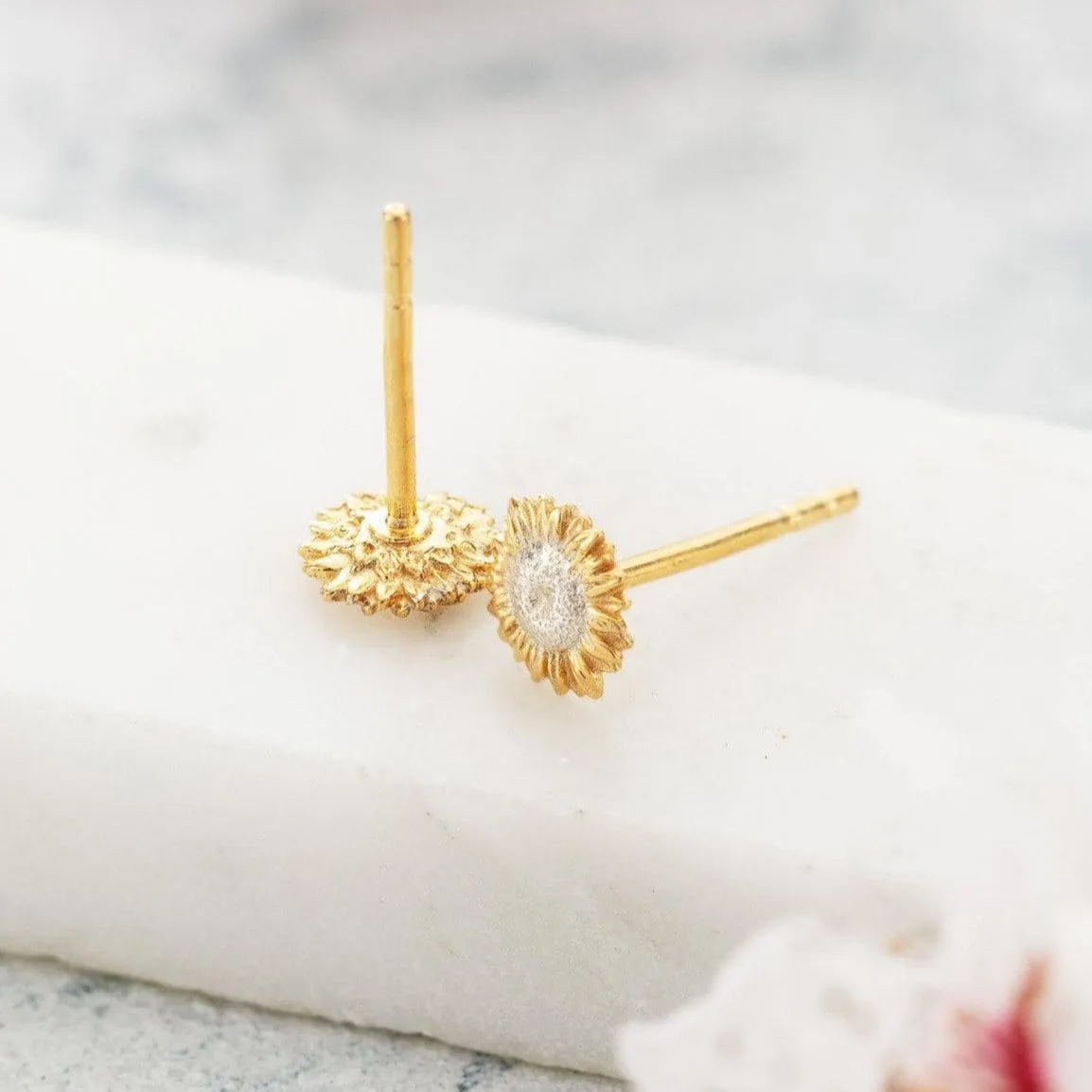 Gold Plated Sunflower Stud Earrings